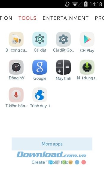 Thư mục công cụ trên Yandex Launcher