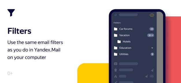 Bộ lọc Email giúp tìm kiếm thư nhanh hơn trên Yandex Mail app