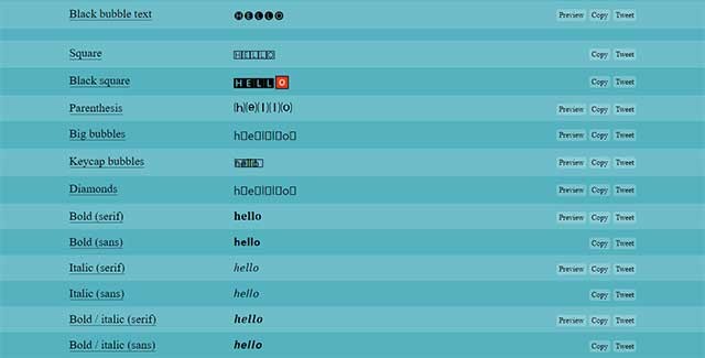 Có hơn 60 kiểu văn bản có sẵn trên trang web YayText