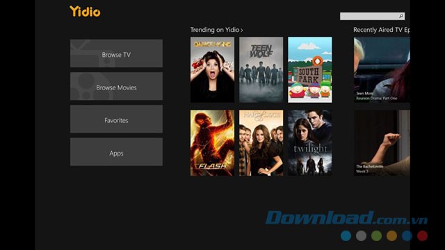 Giao diện ứng dụng Yidio trên máy tính