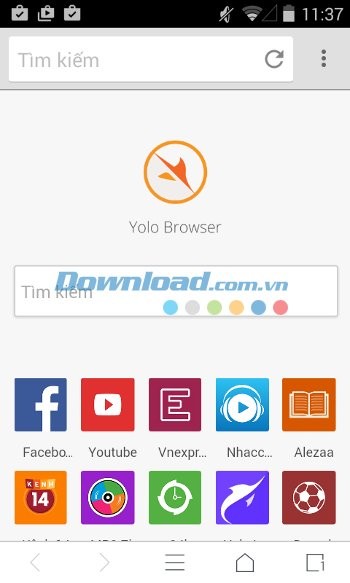 Giao diện trình duyệt web Yolo Browser Mini cho Android