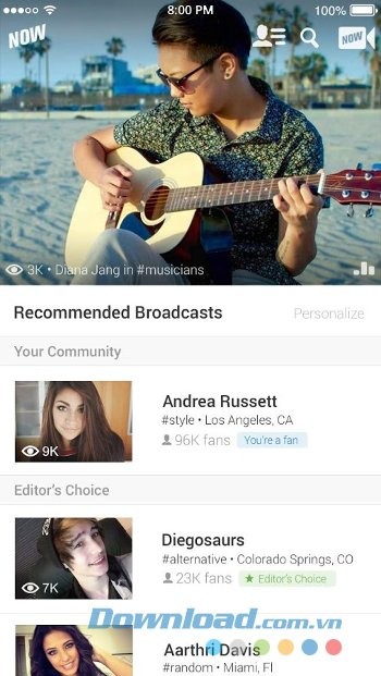 Nhận các đề xuất thú vị trên YouNow