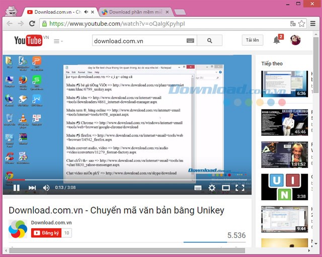 Giao diện của YouTube khi xem một video