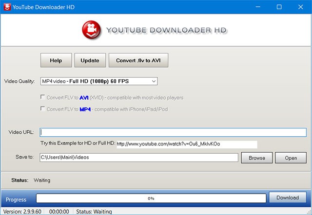 Giao diện chính của Youtube Downloader HD - Phần mềm download YouTube miễn phí