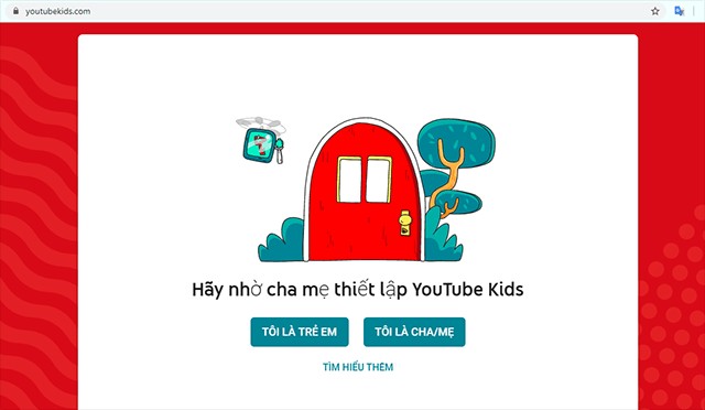 Giao diện khi đăng nhập YouTube Kids lần đầu tiên