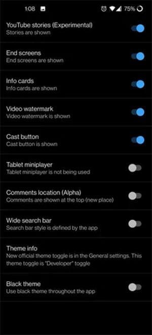Các cài đặt trong ứng dụng