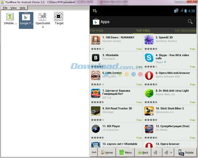 Giao diện của YouWave for Android
