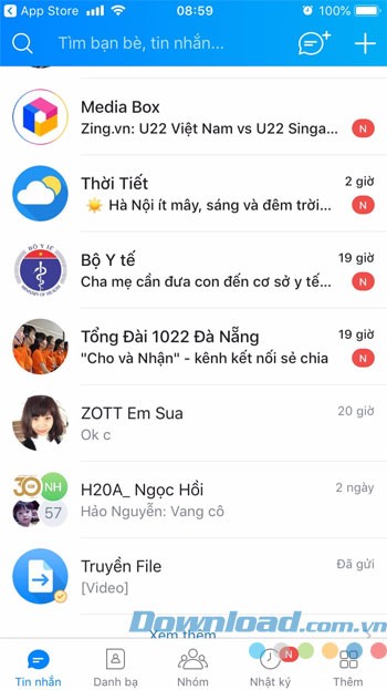Giao diện chính của Zalo