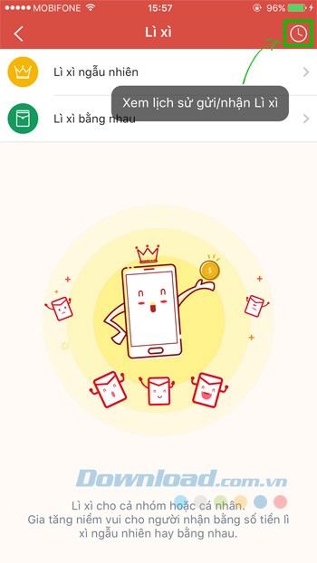 Thông báo lì xì thành công