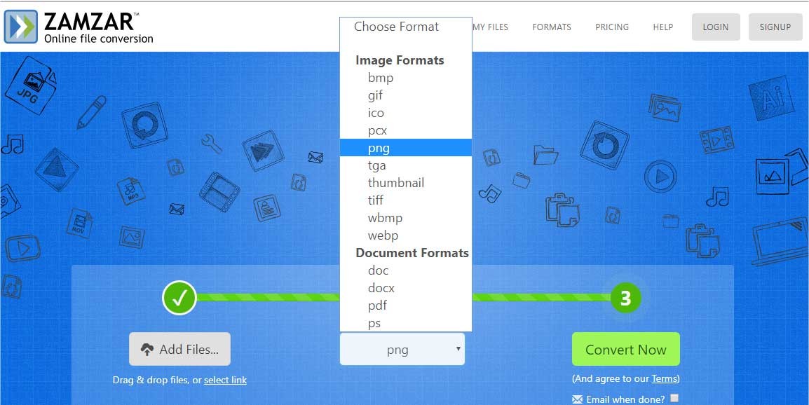 Định dạng file muốn chuyển đổi bằng Zamzar
