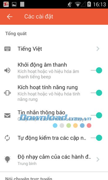 Cấu hình cài đặt của Zapya cho Android