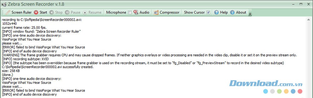 Giao diện chính của phần mềm Zebra Screen Recorder cho máy tính