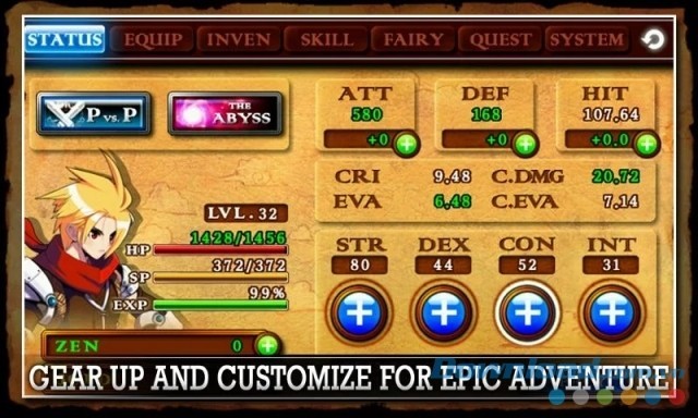 ZENONIA 4 cho Android cung cấp rất nhiều trang bị để bạn thay đổi diện mạo, sức mạnh nhân vật