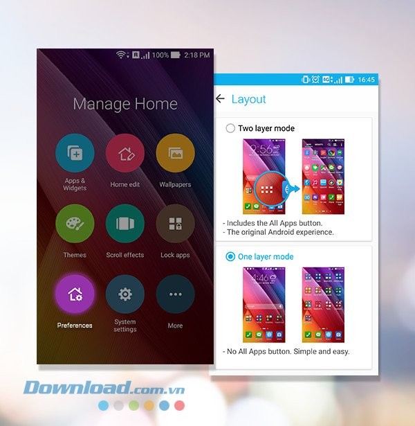 Chọn Layout trên ZenUI Launcher