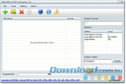 Giao diện làm việc chính của Zilla PDF to TXT Converter