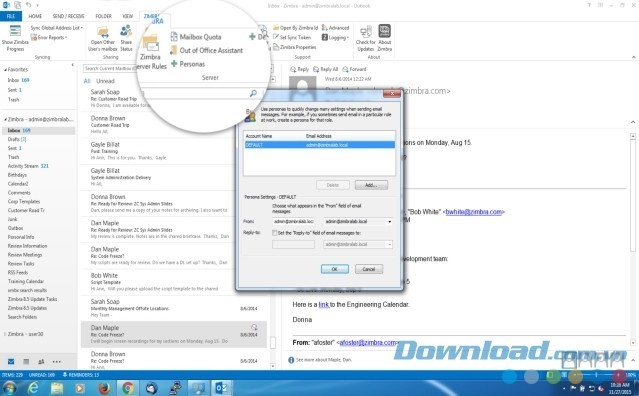 Sử dụng Persona và nhiều tính năng hữu ích khác của ứng dụng Zimbra Connector cho máy tính