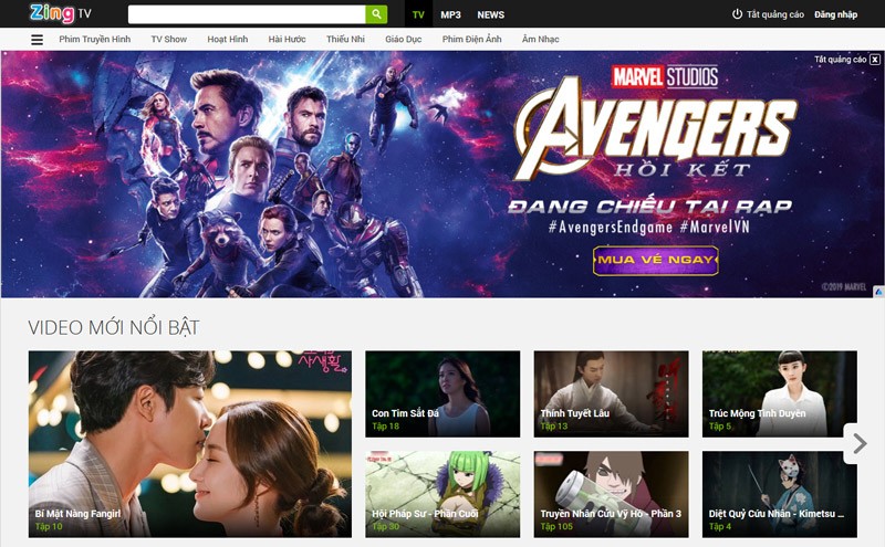 Giao diện chính Zing TV