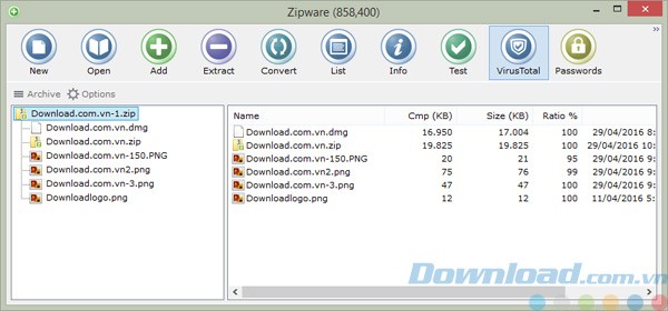 Giao diện của phần mềm nén file Zipware