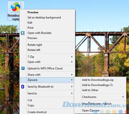 Menu ngữ cảnh của Zipware
