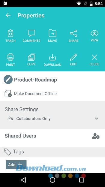 Các tùy chọn của ứng dụng Zoho Docs
