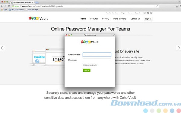 Đăng nhập tài khoản Zoho Vault
