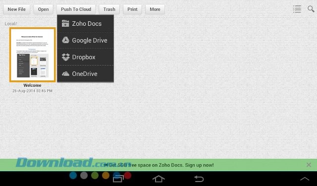 Giao diện ứng dụng Zoho Writer