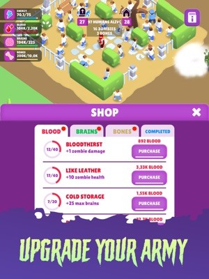 Nâng cấp đội quân xác sống của bạn để tấn công con người trong game Zombie City Master