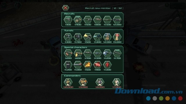 Lựa chọn nhiều vũ khí và thủ lĩnh khác nhau trong game chiến thuật cho Mac, Linux và máy tính Zombie Defense