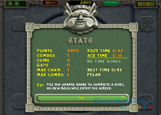 Kết quả chơi trong Zuma