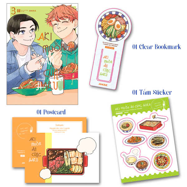 aki muốn ăn cùng haru - let's eat together, aki and haru - tập 3 - tặng kèm tấm sticker + clear bookmark + postcard hai mặt