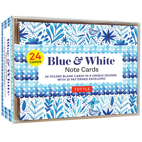 blue & white note cards, 24 blank cards: 8 unique designs with 25 patterned envelopes