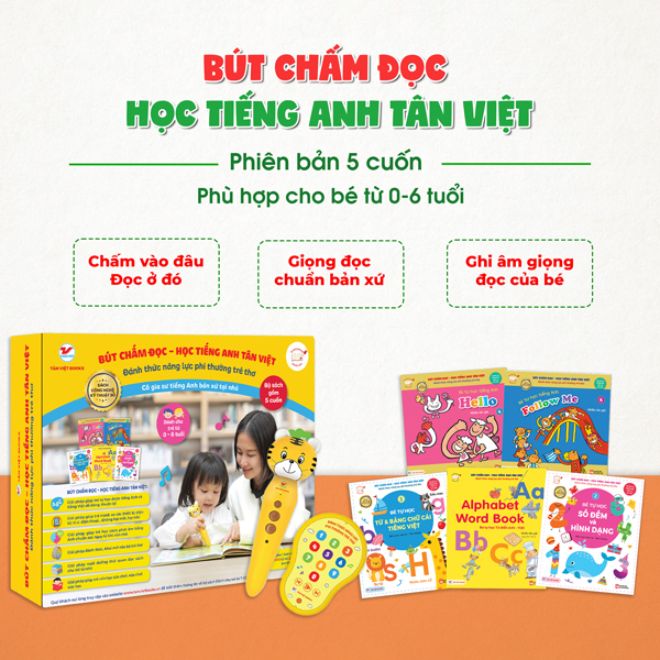 bộ bút chấm đọc-học tiếng anh tân việt - đánh thức năng lực phi thường từ trẻ thơ - phiên bản 5 sách (dành cho trẻ từ 0 đến 6 tuổi)