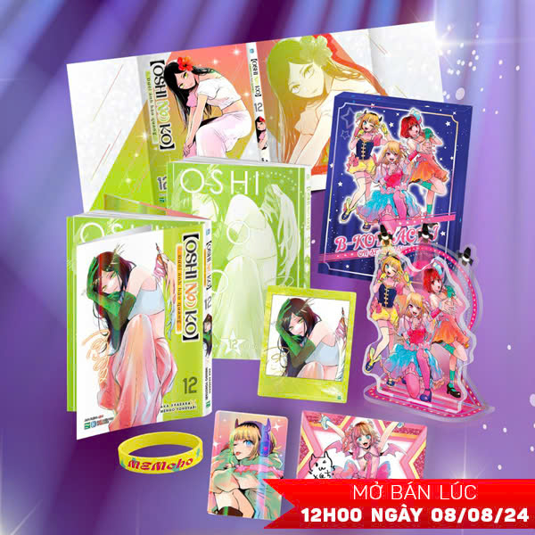 Bo
Oshi No Ko - Duoi Anh Hao Quang - Tap 12 - Ban Suu Tam - Tang Kem Bia Dac Biet Hai Mat + Oshi No Card + Card Idol + Vong Tay Idol + B-Komachi FC Member Card + B-Komachi ON-STAGE Standee