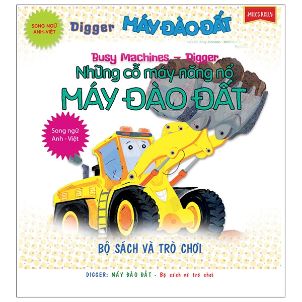 bộ sách busy machines + puzzle activity - digger: máy đào đất (song ngữ anh - việt) - kèm mô hình lắp ghép