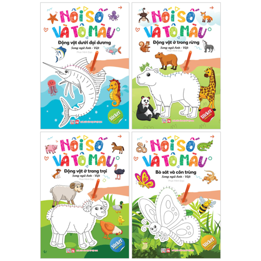 bộ sách nối số và tô màu - song ngữ anh-việt (bộ 4 cuốn)