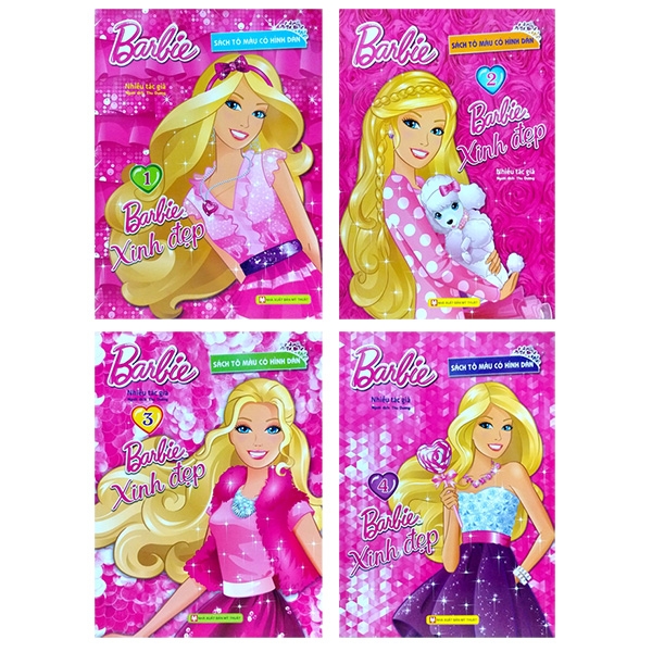 bộ sách tô màu có dán hình - barbie xinh đẹp (bộ 4 cuốn)