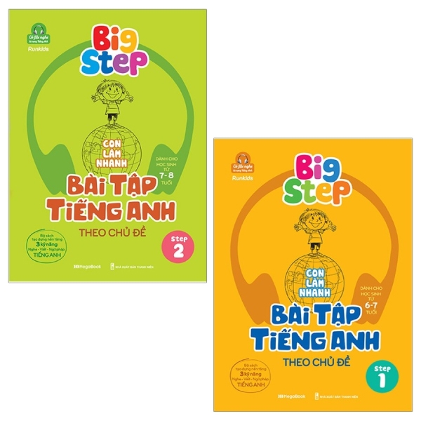 combo big step - con làm nhanh bài tập tiếng anh theo chủ đề (step 1 và 2) (bộ 2 tập)