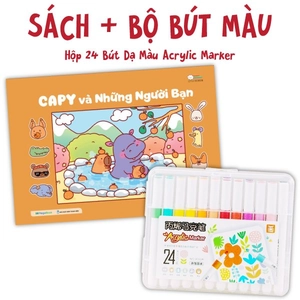 combo sách tô màu capy và những người bạn + hộp 24 bút dạ màu acrylic marker - 9053a
