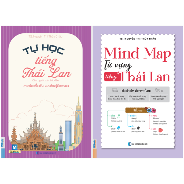 Combo Sach Tu Hoc Tieng Thai Lan Cho Nguoi Moi Bat Dau + Mind Map Tu Vung Tieng Thai Lan - ผังคำศัพท์ภาษาไทย (Bo 2 Cuon)