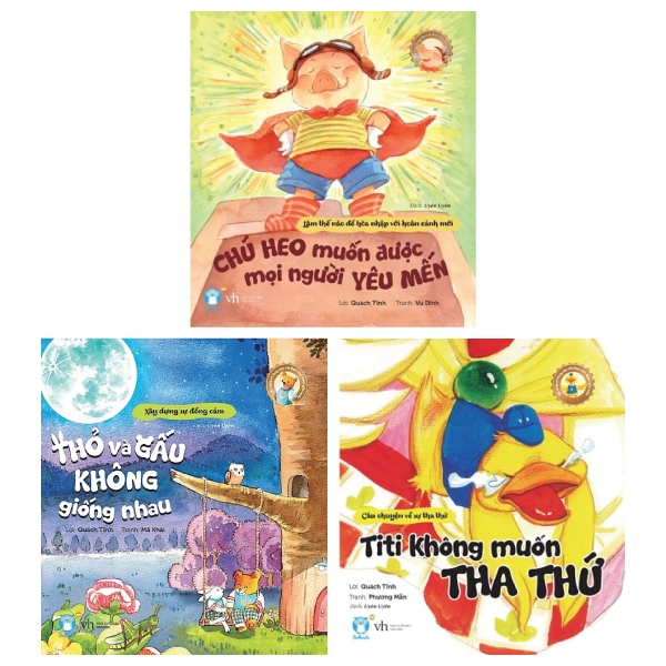 combo thỏ và gấu không giống nhau + chú heo muốn được mọi người yêu mến + titi không muốn tha thứ (bộ 3 cuốn)