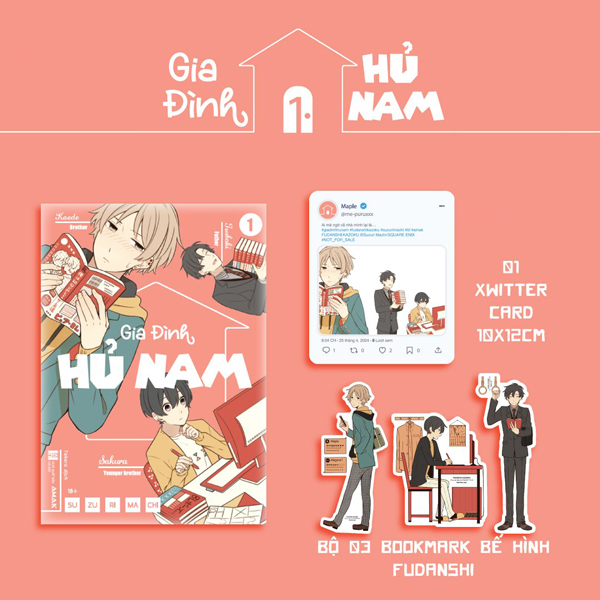 gia đình hủ nam - tập 1 - tặng kèm set 3 bookmark bế hình fudanshi + xwitter card