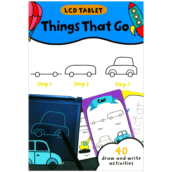 lcd tablet & flashcards - things that go