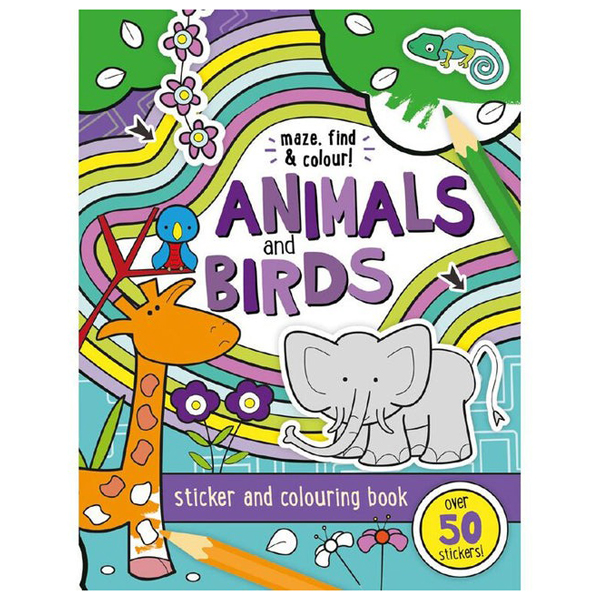 maze find & colour - animals and birds