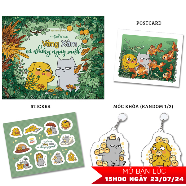 sách tô màu - vàng xám và những ngày xanh - bản đặc biệt - tặng kèm sticker + postcard + móc khóa ngẫu nhiên 1 trong 2 mẫu