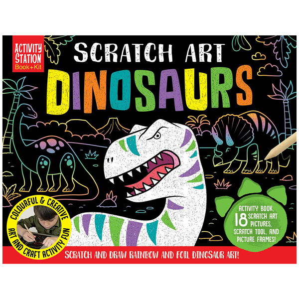 scratch art dinosaurs (activity station book + kit)