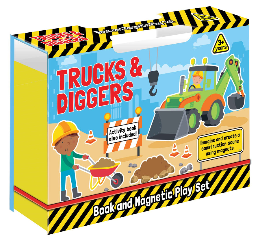 trucks & diggers - book & magnetic play set